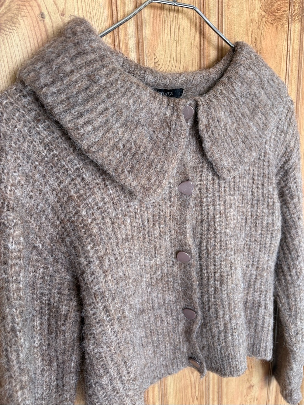 Forever 21 Taupe Brown Collared Button-Front Knit Cardigan